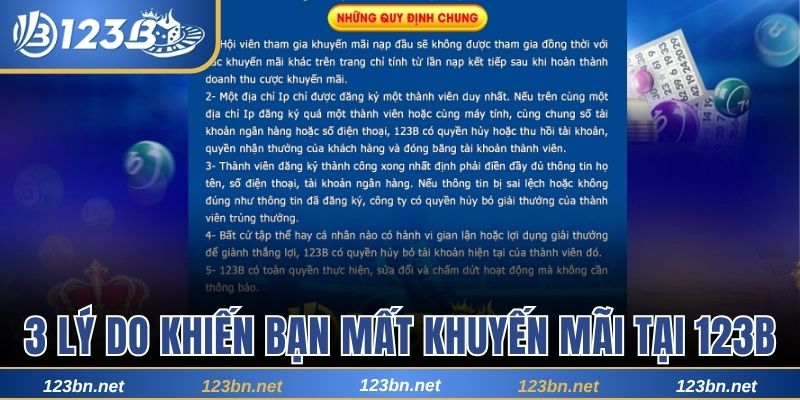 3 lý do khiến bạn mất khuyến mãi tại 123B