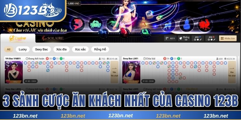 3 sảnh cược ăn khách nhất của casino 123B