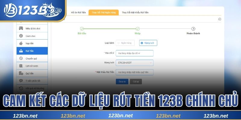 Cam kết các dữ liệu rút tiền 123B chính chủ
