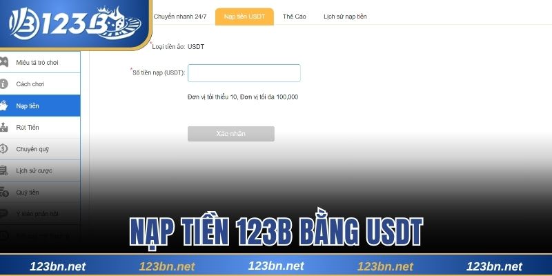 Nạp tiền 123B bằng USDT