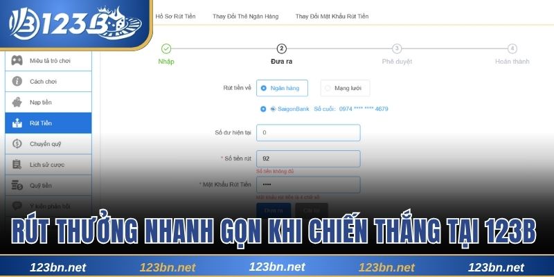 Rút thưởng nhanh gọn khi giành chiến thắng tại 123B 
